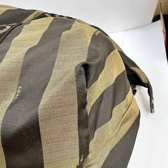 Auth Fendi Logo Weekender Overnight Pequin Stripe Bag Olive Canvas